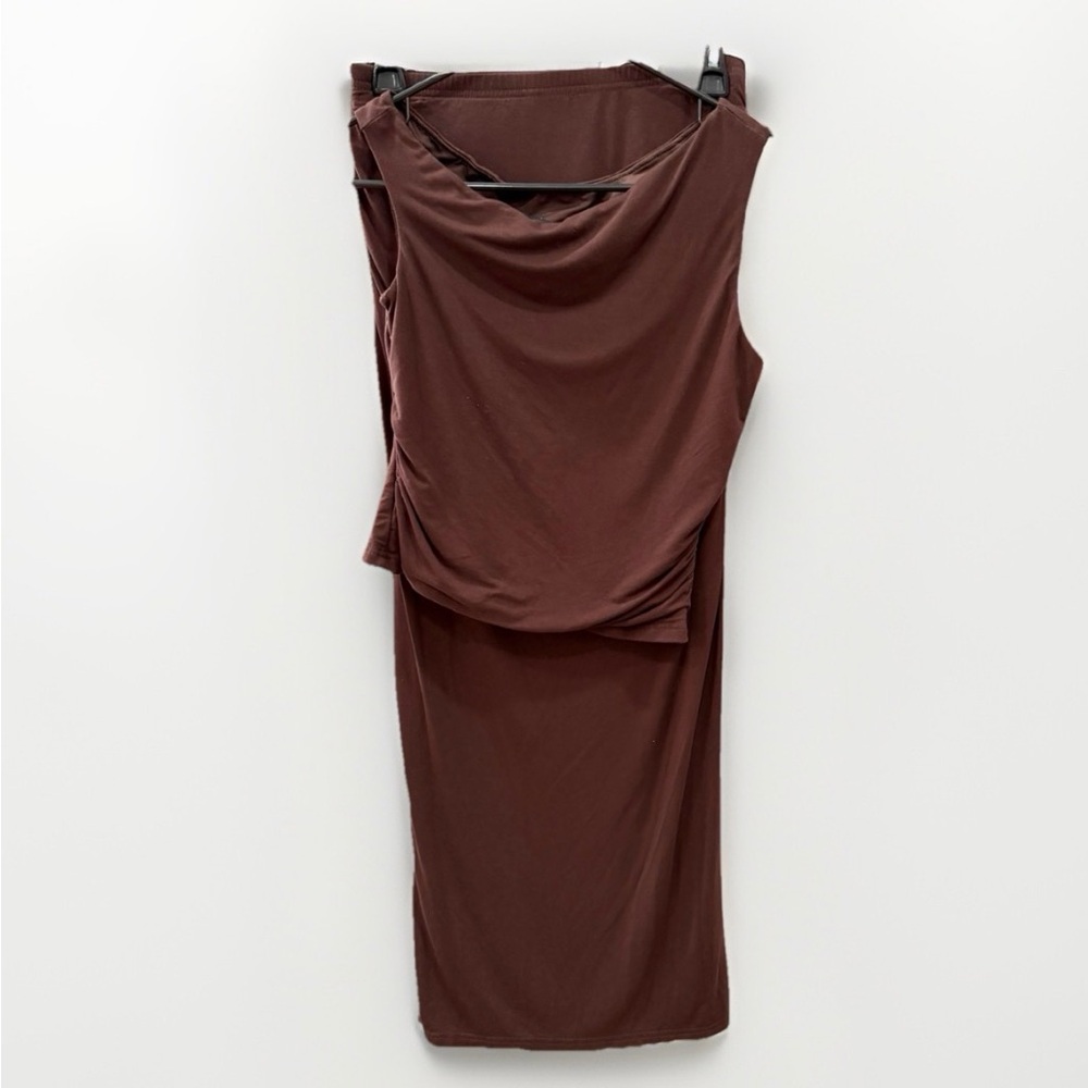 Womens Skirt Set Size S Dark Brown Long Maxi Sleeveless Lined Pull On Solid